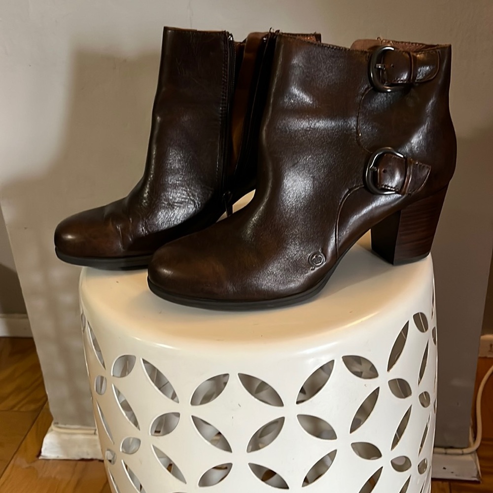 Brown leather booties